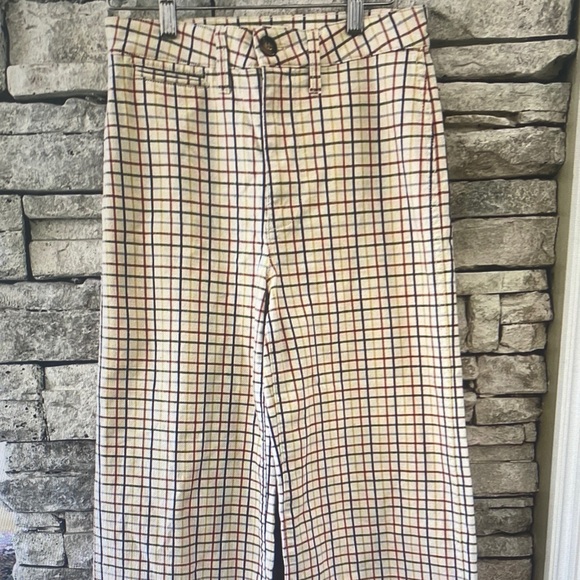 Madewell Pants - Madewell Cream Plaid Wide-Leg Pants